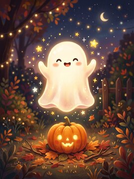 Macro photo of ghost floating above pumpkin 2k showing abstract micro structural details and textures with professional studio lighting