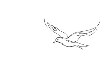 Fototapeta premium Flying bird silhouette against a white background minimalist line drawing