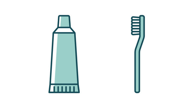 Mint colored toothpaste tube and toothbrush icon set presented in a clean flat graphic style