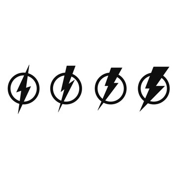 Illustration of thunder and lightning, icon set isolated on white background. Electric lightning art design. Vector illustration.