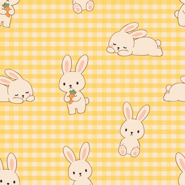 Cute Bunny Pattern Seamless Background Pastel Hand Drawn Vector