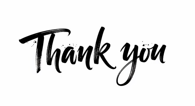 Thank you handwritten calligraphy on white background, gratitude, appreciation, sentiment, message, acknowledgement, polite expression.