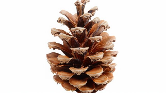 A single brown pine cone isolated on a plain white background for seasonal nature with scales centered