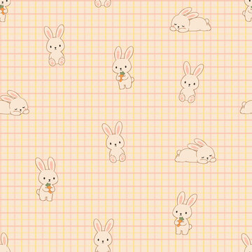 Cute Bunny Pattern Seamless Background Pastel Hand Drawn Vector