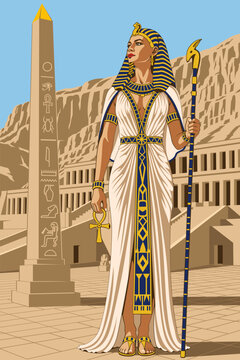 Egyptian Woman Pharaoh Hatshepsut. Color vector illustration.