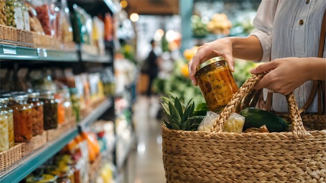 Customer shopping for fresh groceries in a supermarket elegantly presented
