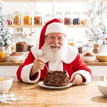 Santa Claus Enjoying Cointreau Infused Dark Chocolate Panettone in Luminous Pastry Atelier