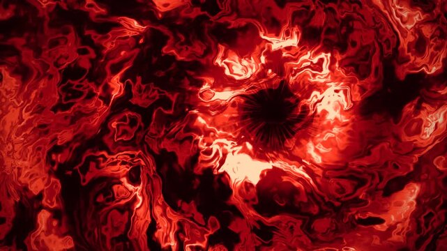 Abstract swirling red and black energy vortex with glowing light in the center, representing a powerful cosmic phenomenon or inferno