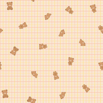 Cute Teddy Bear Seamless Pattern Pastel Hand Drawn Kids Design