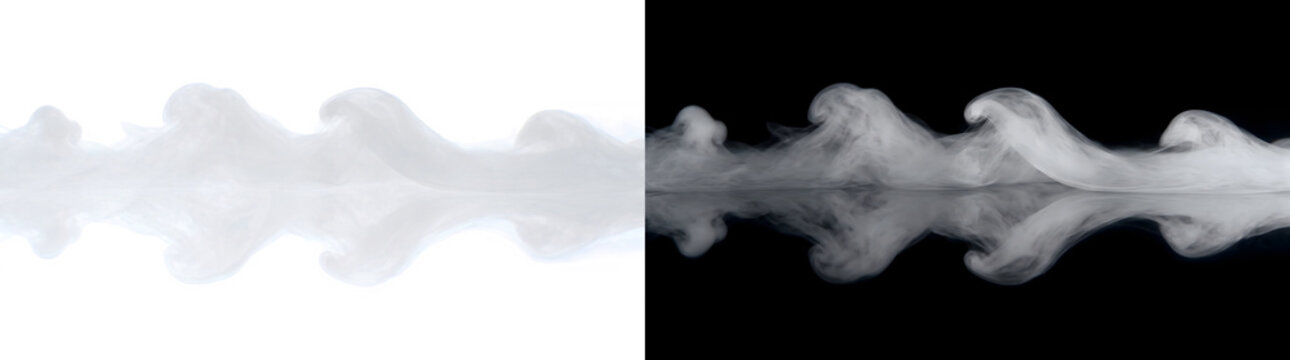Wave shaped smoke rippling with a mirrored reflection ideal for artistic backdrop in PNG Transparent and Black Background Versions