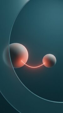 Two glowing spheres connected by a thin orange thread, symbolizing balanced relationship