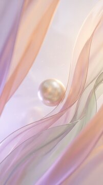 Pearl resting in flowing pastel glass ribbons, representing calm balance and quiet elegance