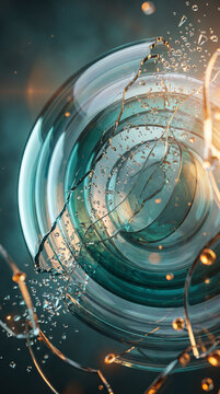 Cracked glass spiral tunnel with gold veins, symbolizing complexity and inner transformation