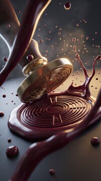 Dark wax seal stamped with a spiral maze pattern, symbolizing authenticity and official approval