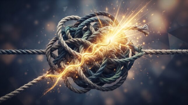 Golden Thread Untangling from Knotted Ropes, Solution Concept Illustration