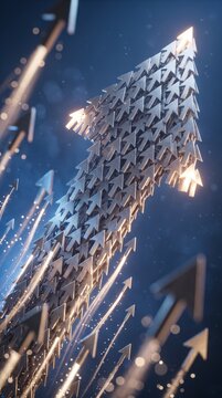 Cluster of silver arrows forming one giant upward arrow, symbolizing growth and business progress