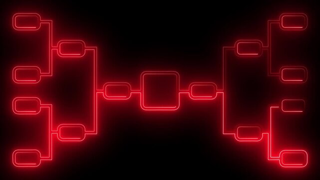Glowing Red Neon Tournament Bracket Motion Graphics Loop, Animated Tournament Chart Schedule HUD Element on Black Background