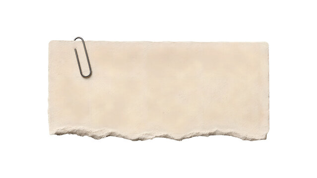 Blank Textured Paper Note with Metal Paper Clip for Office and Scrapbook Design isolated transparent background