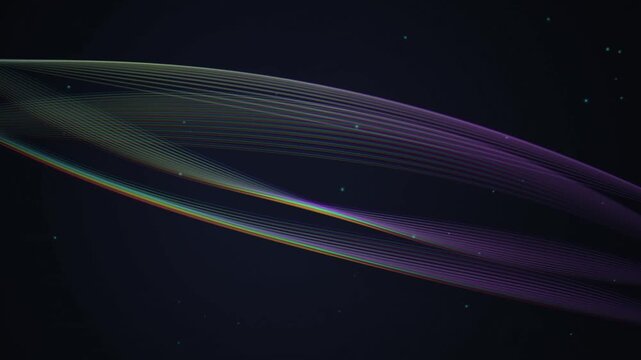Elegant glowing light wave lines flowing on dark cosmic background with gentle particle animation