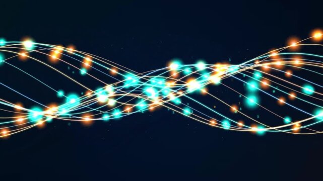 Futuristic data stream animation with glowing light particles digital technology background loop con