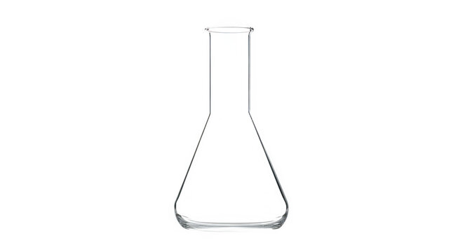 Empty glass erlenmeyer flask isolated on a pure white background with clear