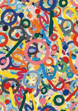 Vibrant Abstract Pattern with Colorful Rings and Swirls, Playful Design, Cheerful Background