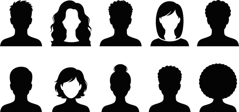 Set of ten diverse silhouettes of people