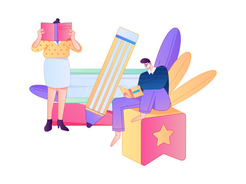 Character reading quietly vector concept operation hand drawn illustration
