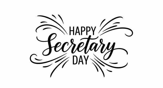 Happy Secretary Day celebration greeting, administrative professional appreciation, festive calligraphy design.
