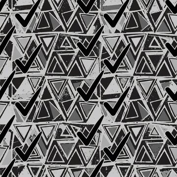 Monochromatic Geometric Triangle Pattern with Black Checkmarks