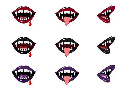 Vampire Mouths and Fangs Vector Illustration Set