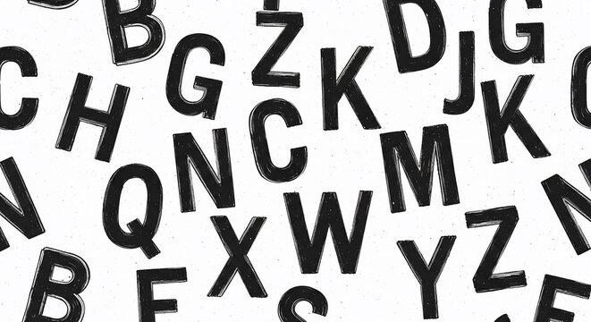 Alphabet background with scattered letters, educational concept, abstract pattern.