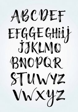 Brush Lettered Alphabet, Uppercase and Lowercase Characters, Hand-drawn Typography