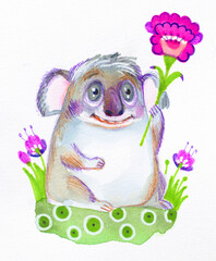 funny cartoon koala sweet kawai flower fantasy Australia wombats  © Oxana Zaika