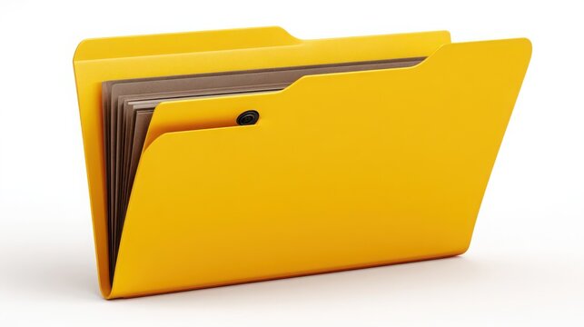 A yellow expandable file folder with internal dividers isolated on a clean white background studio shot