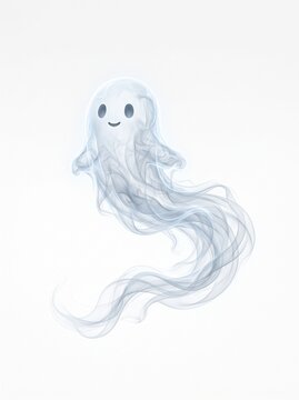 Wispy translucent ghost figure with flowing ethereal tail, semi-transparent smoke-like texture isolated for Halloween design, spooky concept, and horror compositing background