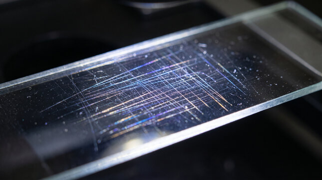 Spectral Light Diffraction Through Microscopic Glass Scratches