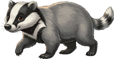 Cute Cartoon European Badger Character Walking Isolated on White Background for Forest Wildlife Nature and Children Book Graphic Designs Vector Illustration © Ratul
