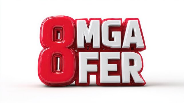 3d render of the number eight followed by the word mega offer in red with against white background graphic design number