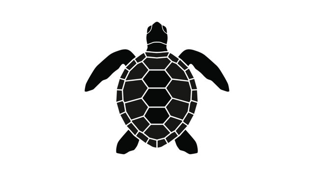 Detailed Sea Turtle Silhouette Vector Illustration Featuring a Textured Tortoise Shell Pattern and Swimming Flipped Fins for Marine Life Protection and Ocean Concepts