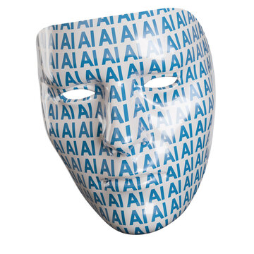 Mask of a male face with AI text. Artificial intelligence concept. 3d illustration.