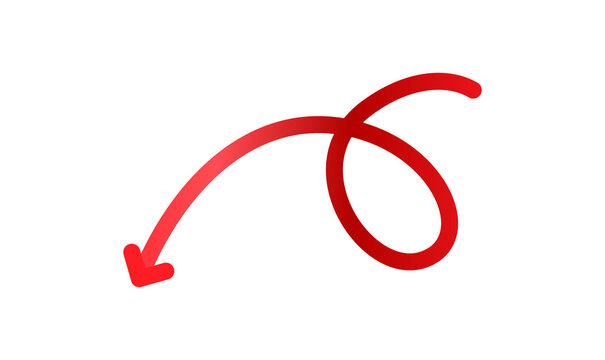 Red loop curved arrow down gradient PNG graphic illustration for business banner design