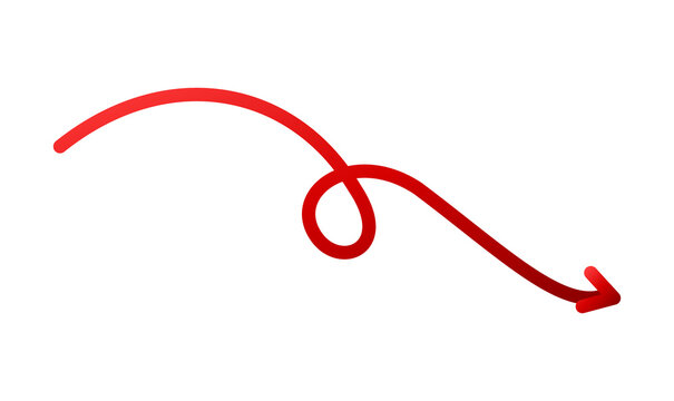 Red loop curved arrow down gradient PNG graphic illustration for business banner design