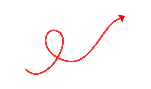 Red loop curved arrow up thin stroke PNG graphic illustration for business growth banner