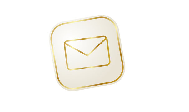 Gold email icon isolated on white background for website design and business presentation