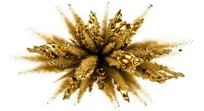 Luxury gold powder burst cloud, cinematic texture, isolated white background