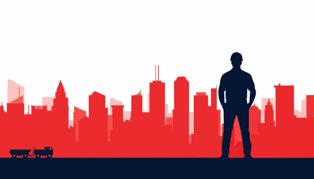 Construction Worker Silhouette in Front of City Skyline