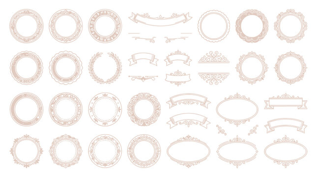 Elegant Vintage Ornate Frames, Borders, and Ribbons Isolated Transparent PNG