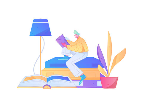 Character reading quietly vector concept operation hand drawn illustration
