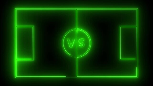 Futuristic Neon Green Football Soccer Pitch Outline Field with Versus VS Center Symbol Concept Loop Animation Video for Esports Gaming Tournament Match Versus Screen Presentation HUD UI Motion Graphi